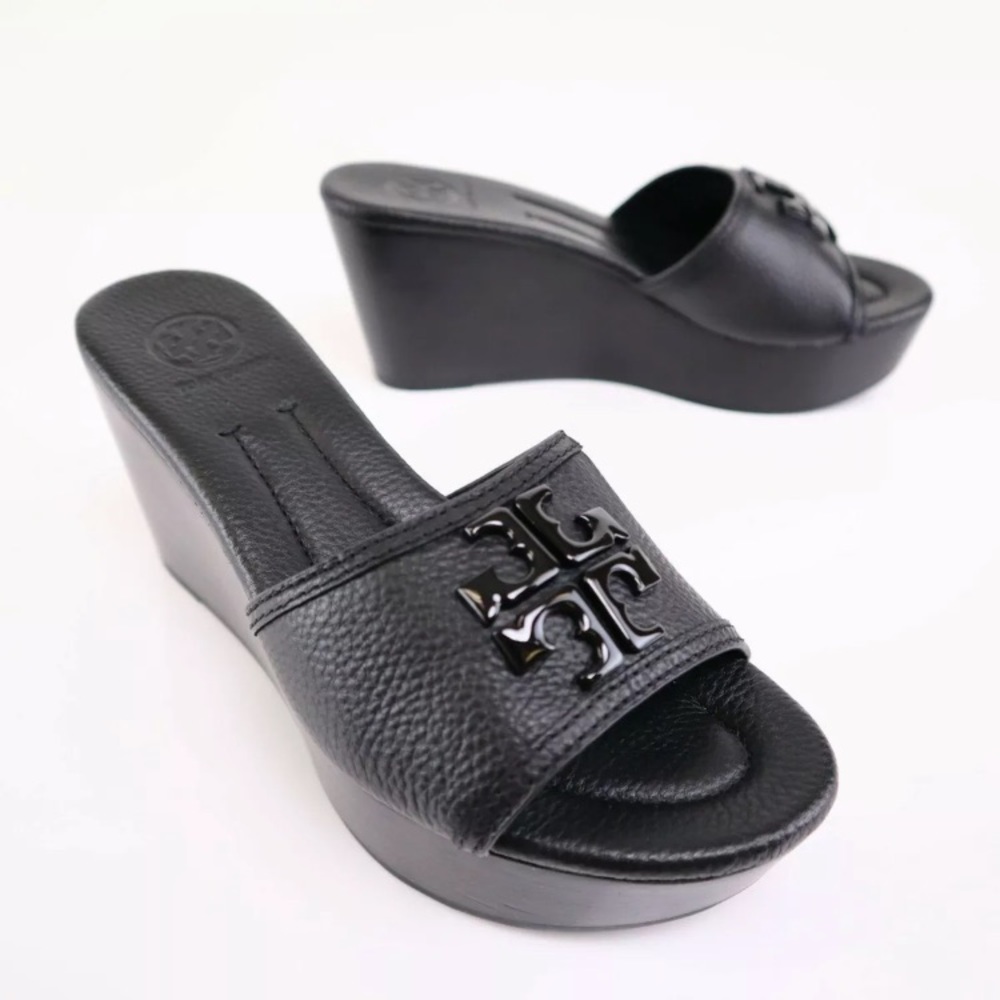 Black Tory Burch leather wedge